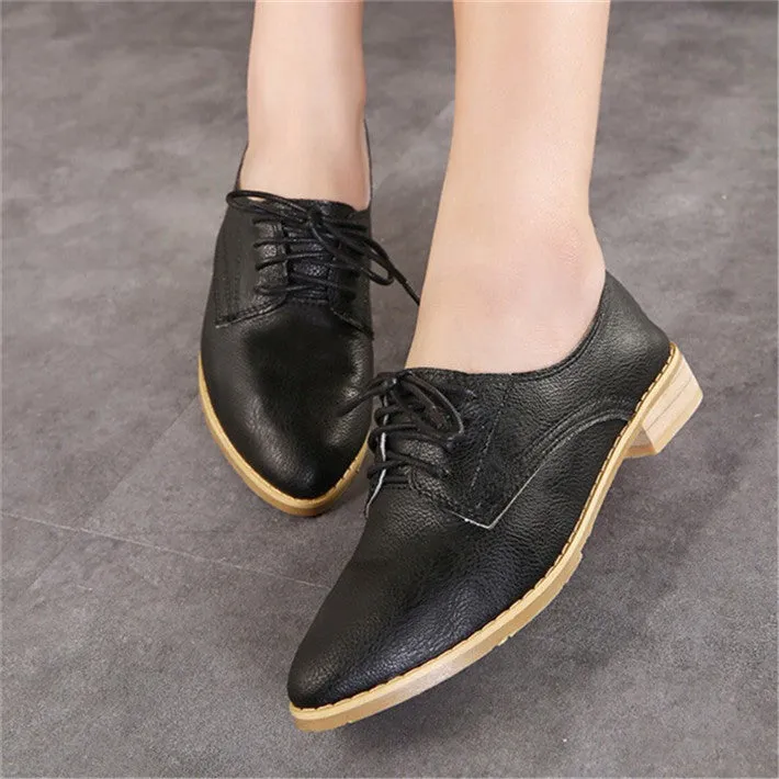 Women's Low Heel Top PU Leather Oxfords