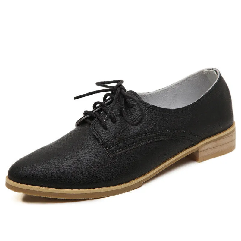 Women's Low Heel Top PU Leather Oxfords