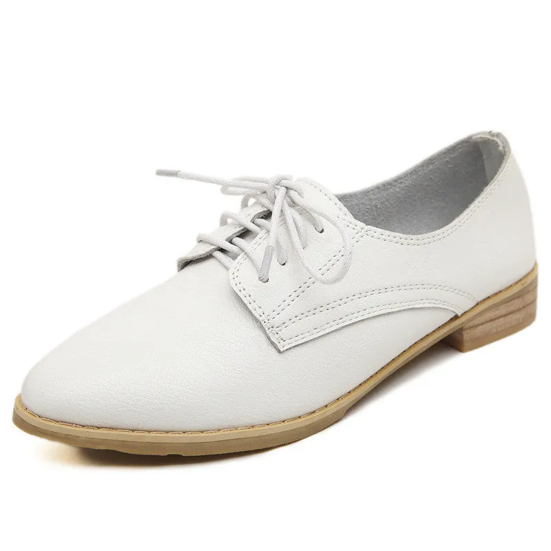 Women's Low Heel Top PU Leather Oxfords