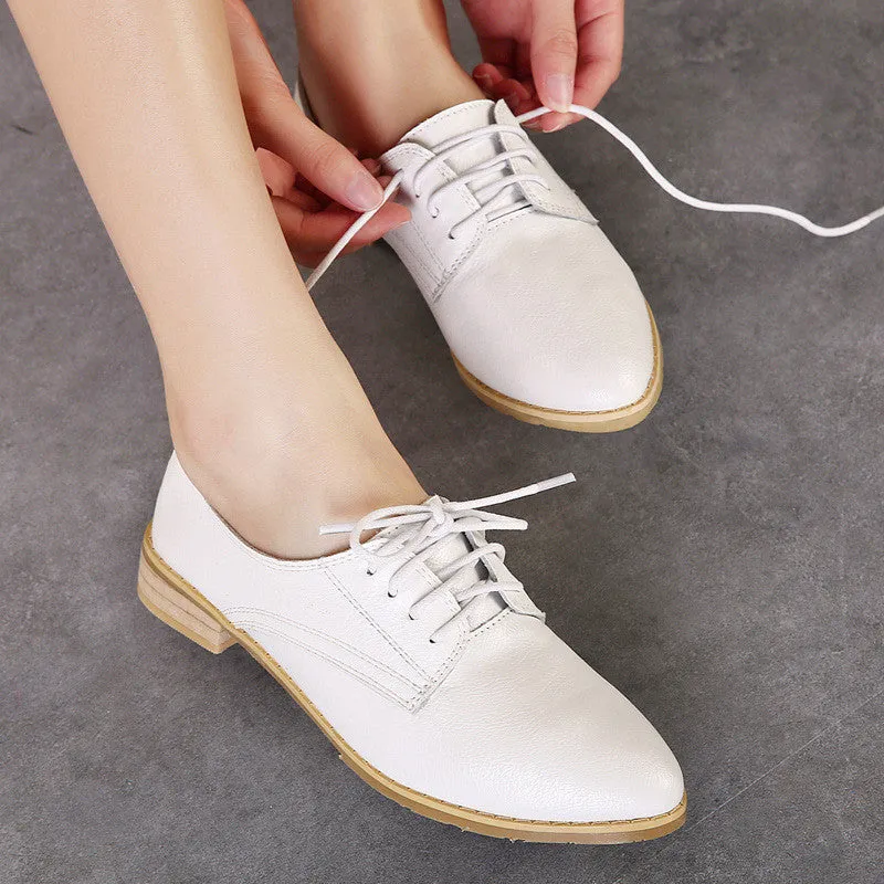 Women's Low Heel Top PU Leather Oxfords