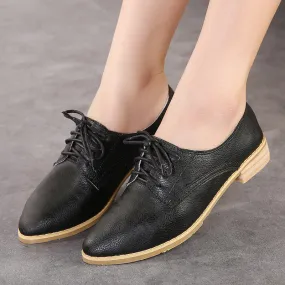 Women's Low Heel Top PU Leather Oxfords