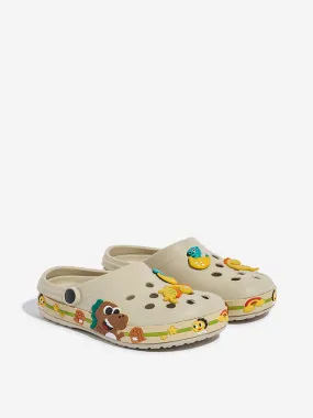 Yellow Beige Applique-Detailed Perforated Clogs