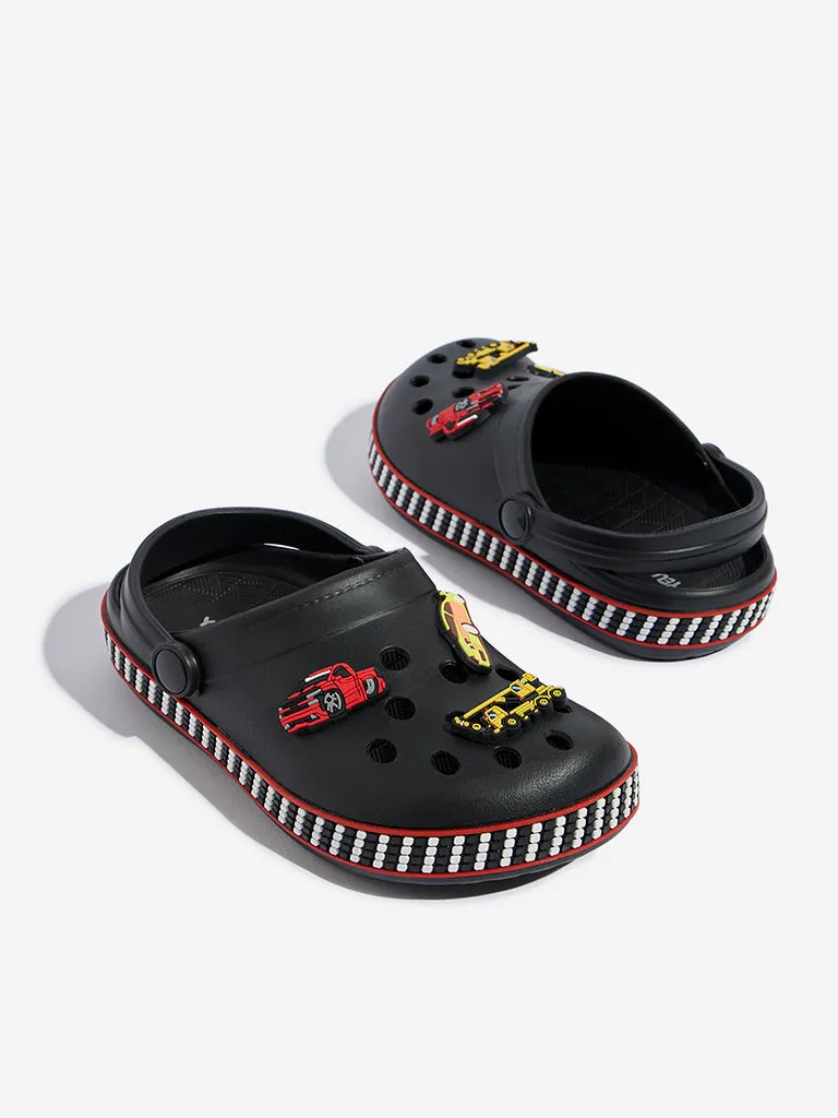 Yellow Black Perforated Applique-Detailed Clogs