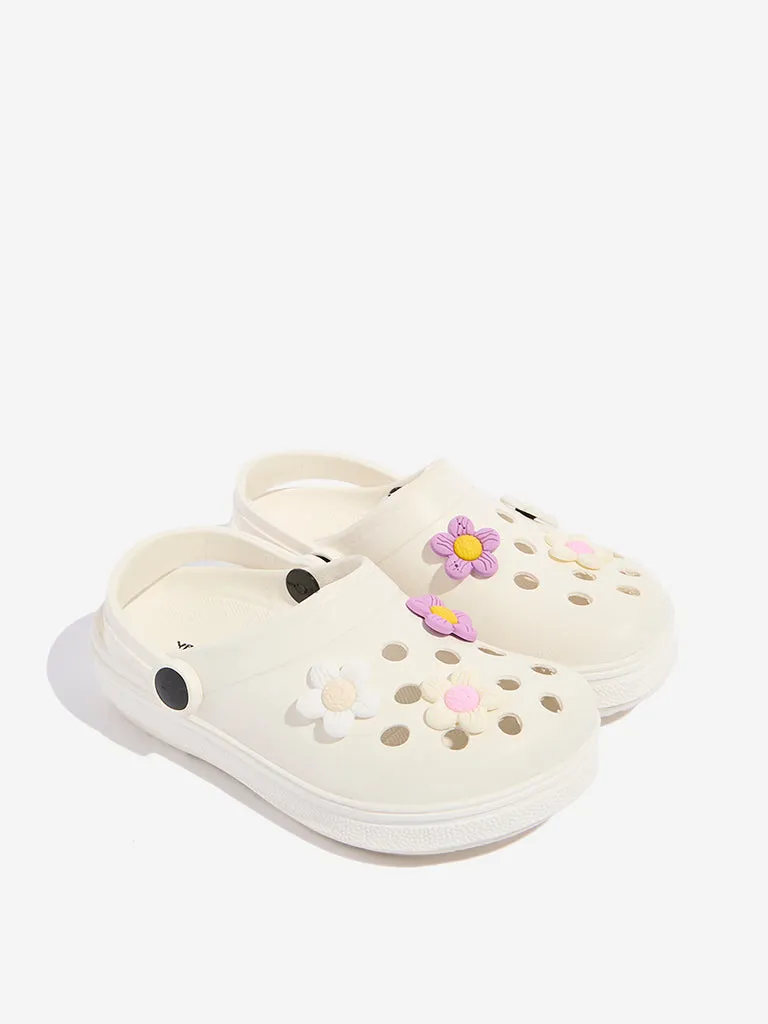 Yellow White Applique-Detailed Perforated Clogs